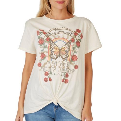 Juniors Trust Your Soul Knotted Short Sleeve Top