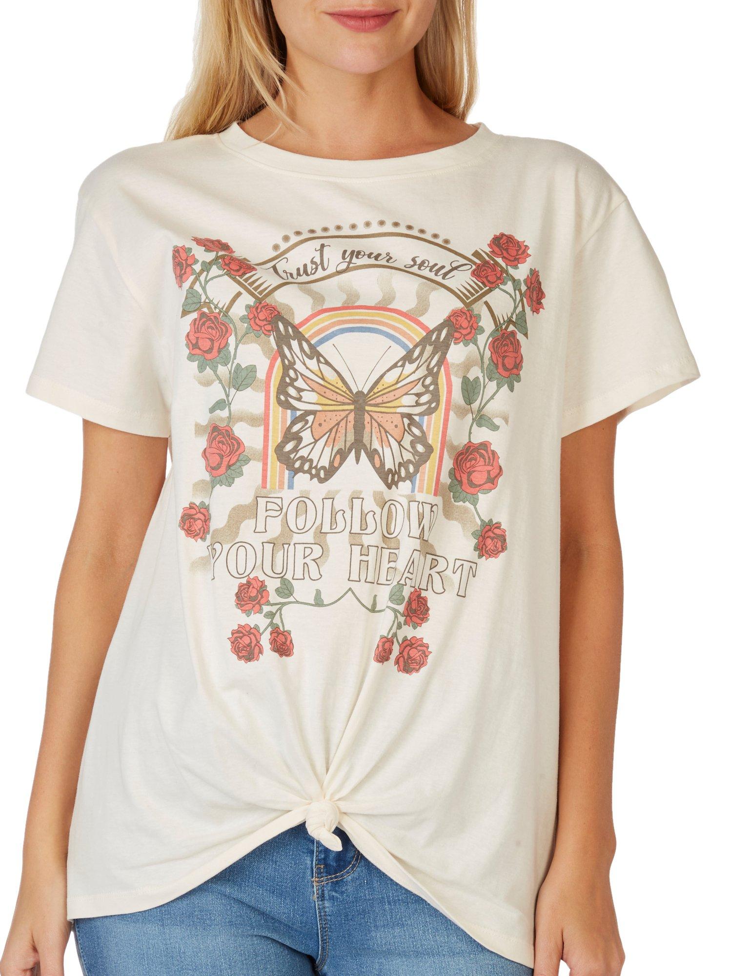 Juniors Trust Your Soul Knotted Short Sleeve Top