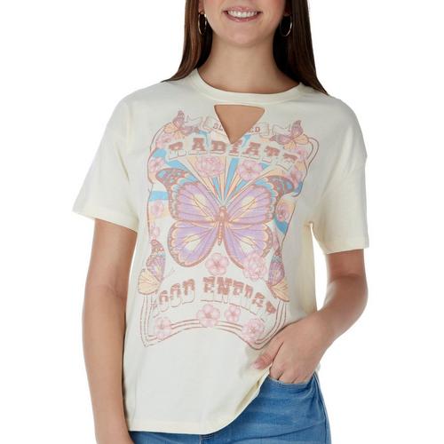 Juniors Butterfly Radiate Good Energy Cut Out Tee