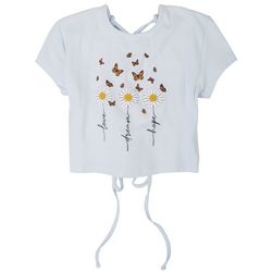 Messy Buns, Lazy Days Juniors Lace-Up Baack Butterfly Top