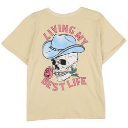 Messy Buns, Lazy Days Juniors Embroidered Skeleton T-shirt