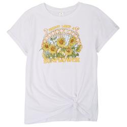 Juniors Side Tie Sunflower T-shirt