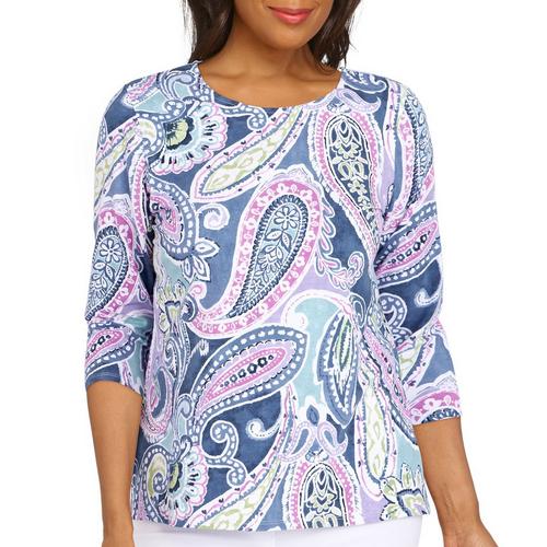 Alfred Dunner Petite Paisley 3/4 Sleeve Top