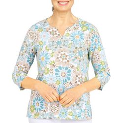 Alfred Dunner Petite Geometric Floral 3/4 Sleeve Top