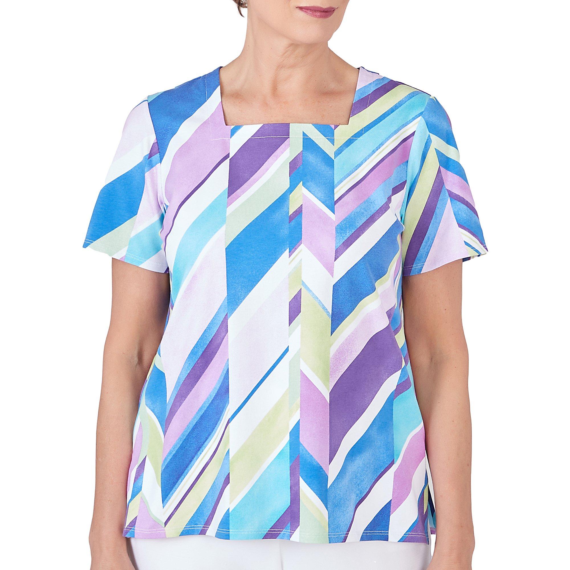 Alfred Dunner Petite Diagonals Square Neck Short Sleeve