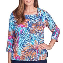Alfred Dunner Petite Parrot Mosaic 3/4 Sleeve Top