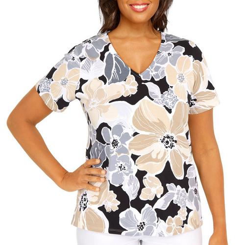 Alfred Dunner Petite Floral Print Short Sleeve Top