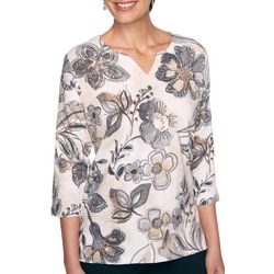 Alfred Dunner Petite Tropical Promo 3/4 Sleeve Top