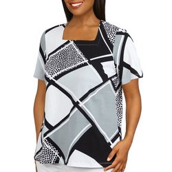 Alfred Dunner Petite Print Square Neck Short Sleeve Top