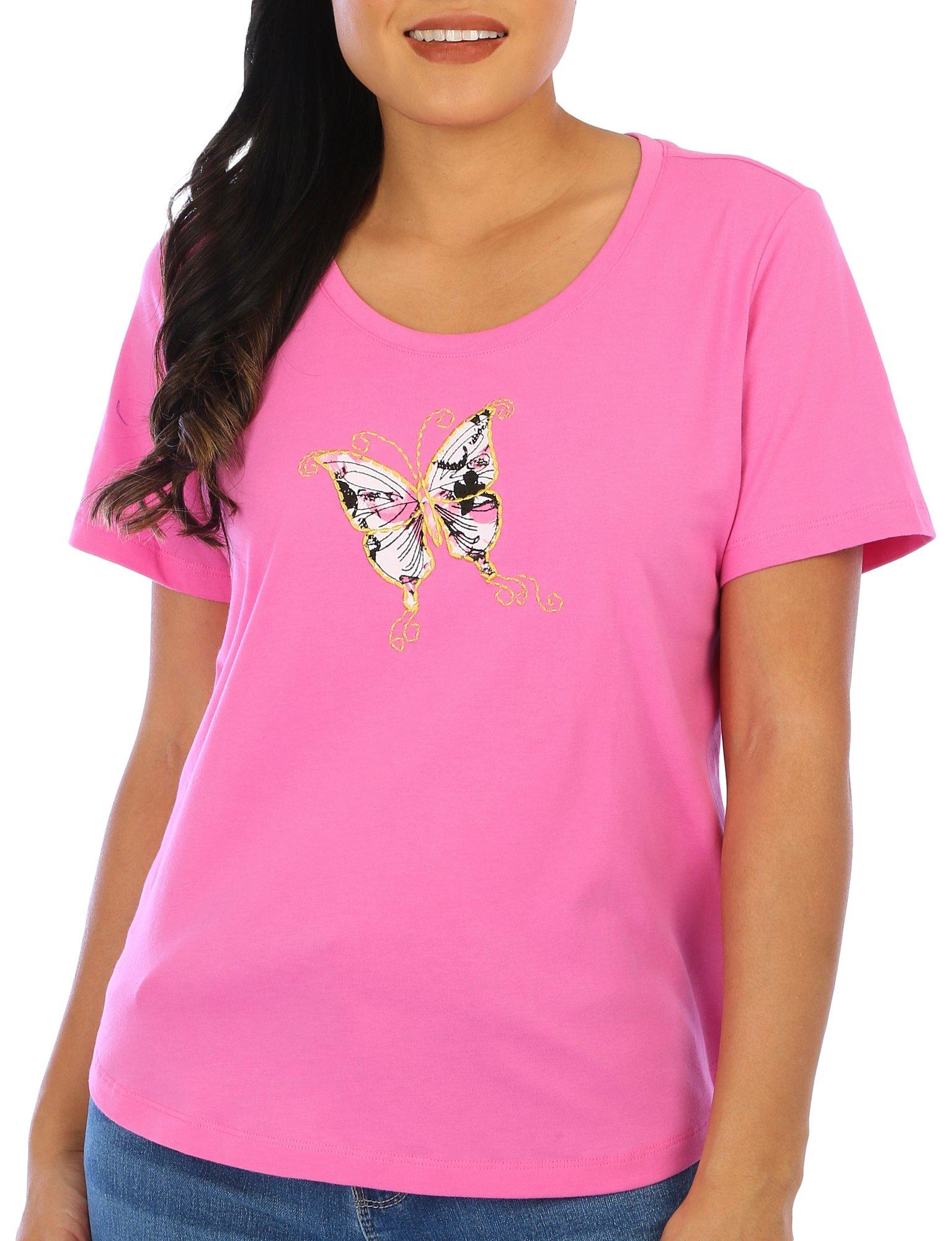 Coral Bay Petite Butterfly Applique Short Sleeve Top