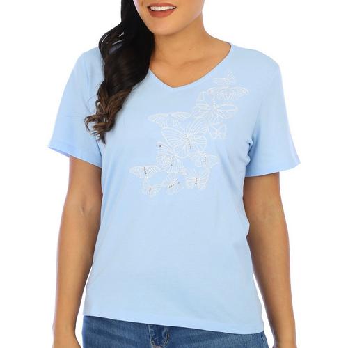 Coral Bay Petite Solid Jeweled Butterfly Short Sleeve