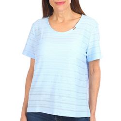 Coral Bay Petite Solid O-Ring Textured Short Sleeve Top