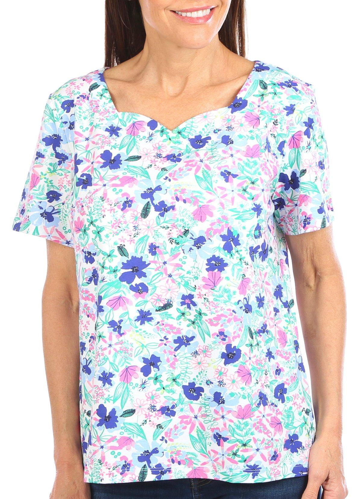 Coral Bay Petite Floral Sweetheart Neck Short Sleeve