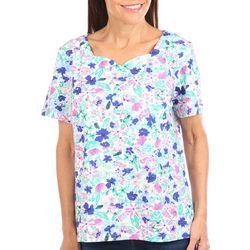 Coral Bay Petite Floral Sweetheart Neck Short Sleeve Top