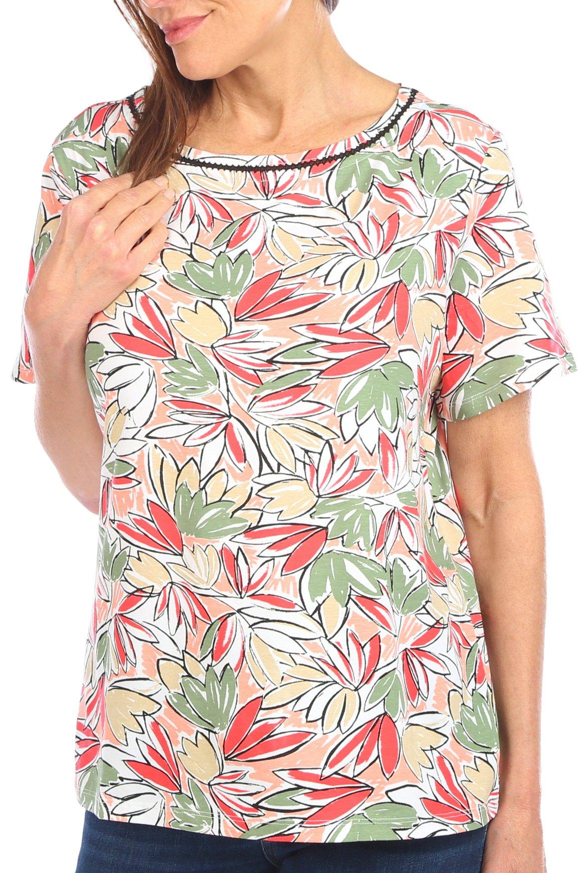 Coral Bay Petite Print Round Neck Short Sleeve Top