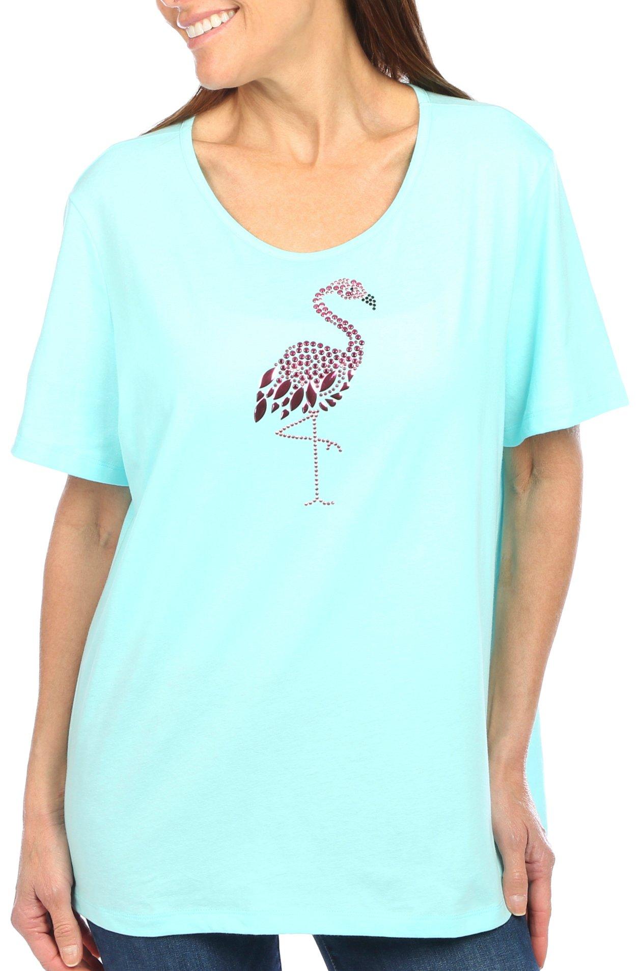 Coral Bay Petite Jewelled Flamingo Short Sleeve Top