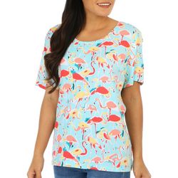 Coral Bay Petite Flamingo Print Short Sleeve Top
