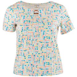 Coral Bay Petite Square Ring Keyhole Short Sleeve Top