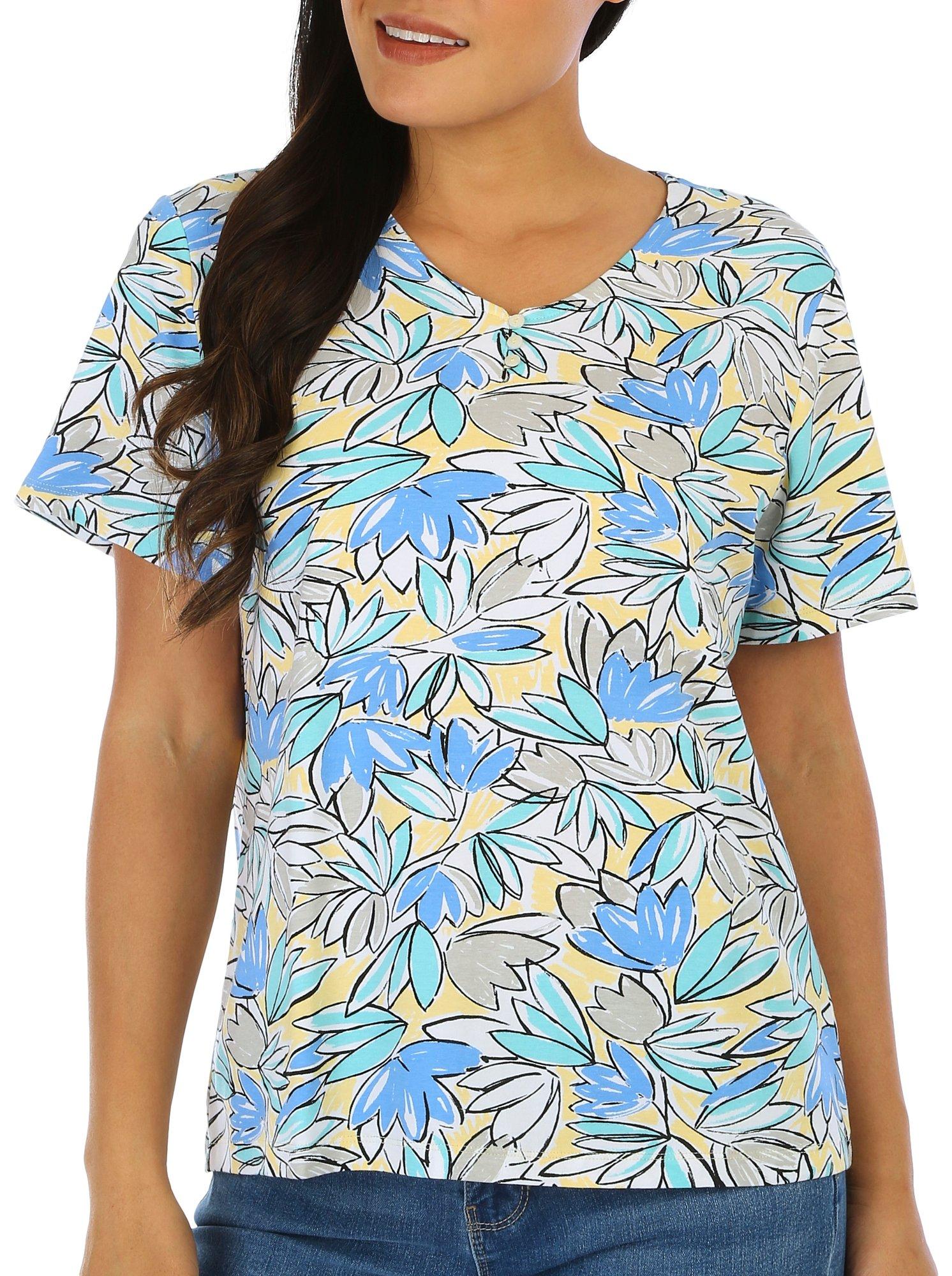 Coral Bay Petite Print Round Neck Short Sleeve Top