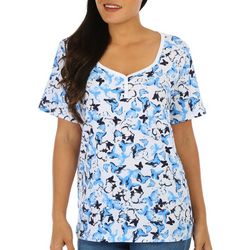 Coral Bay Petite Butterfly Henley Short Sleeve Top
