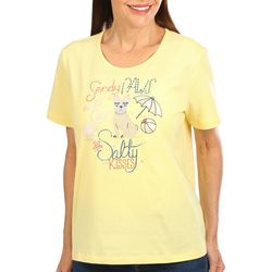 Coral Bay Petite Embroidered Sandy Paws Short Sleeve Top