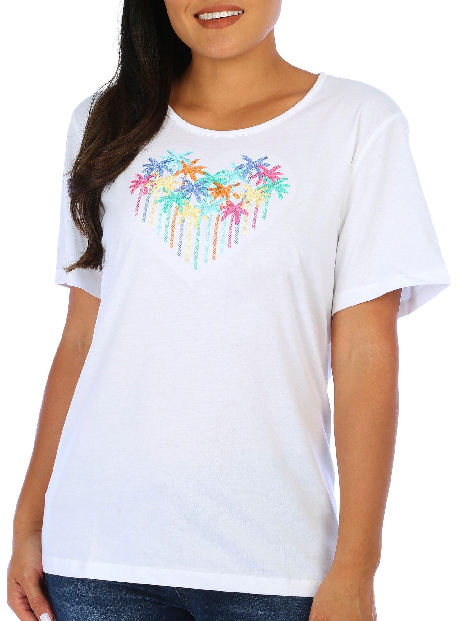 Coral Bay Petite Palm Tree Short Sleeve Top