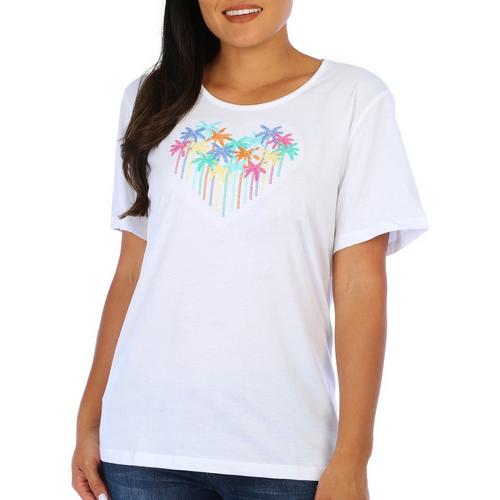 Coral Bay Petite Palm Tree Short Sleeve Top