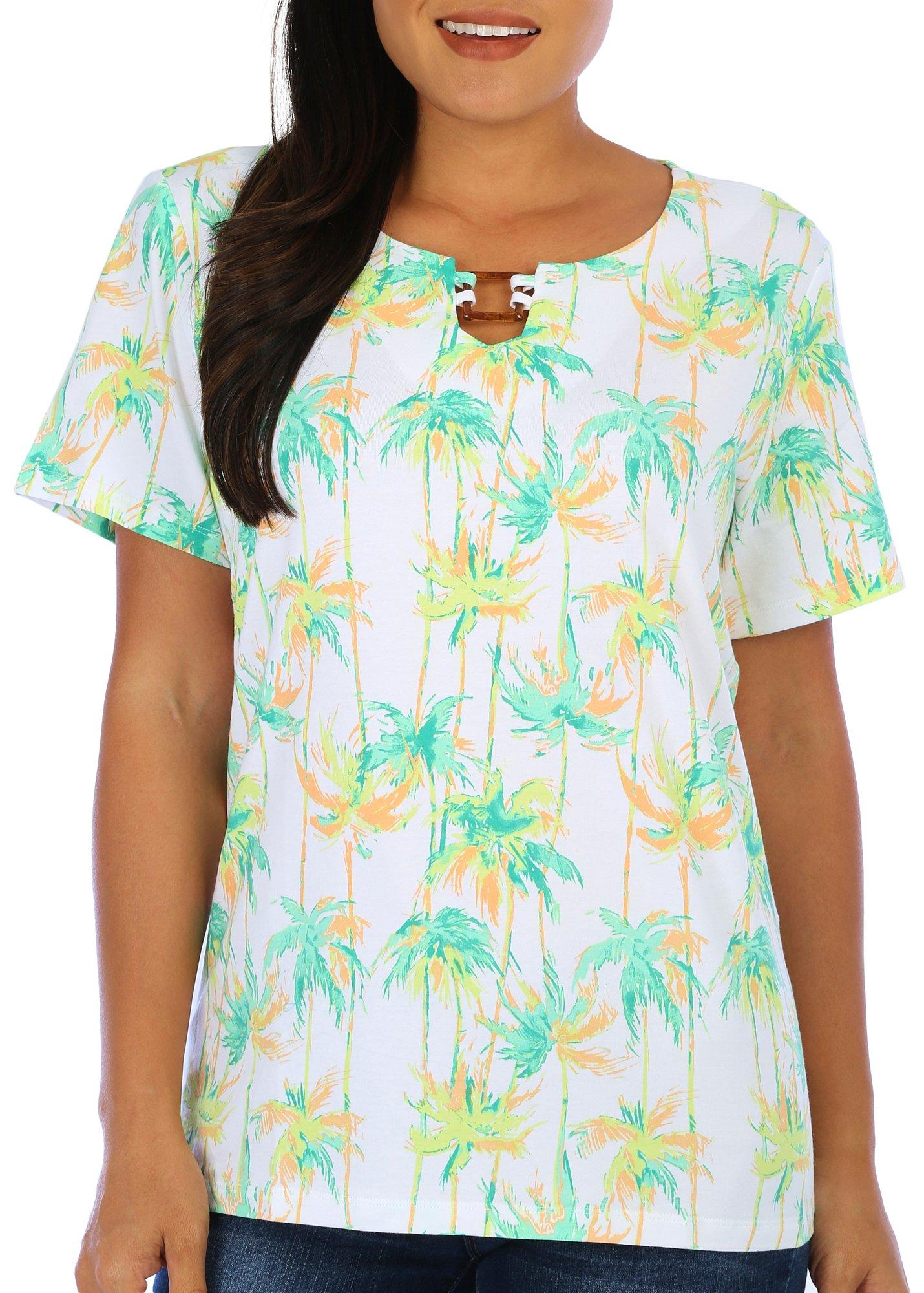 Coral Bay Petite Palms Square-Ring Keyhole Short Sleeve