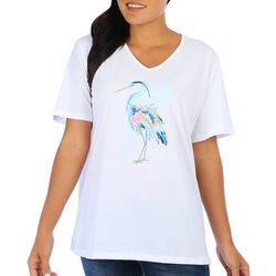 Coral Bay Petite Embellished Blue Heron Short Sleeve Top