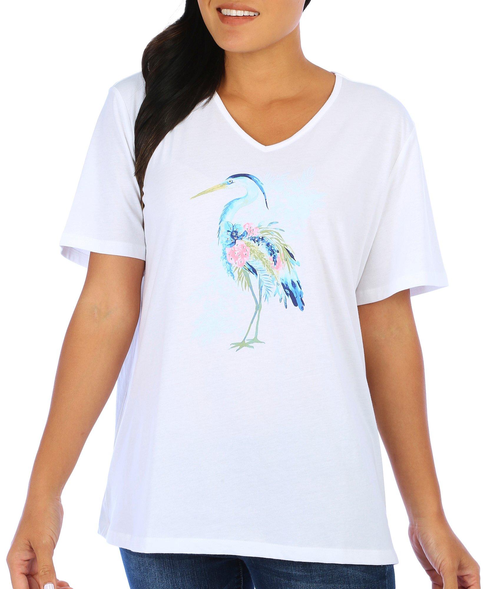 Petite Embellished Blue Heron Short Sleeve Top