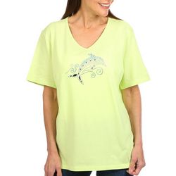 Coral Bay Petite Jeweled Dolphin Short Sleeve Top