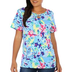 Coral Bay Petite Floral Keyhole Short Sleeve Top