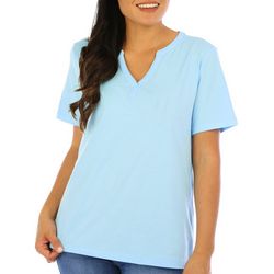 Coral Bay Petite Solid Henley Style Short Sleeve Top