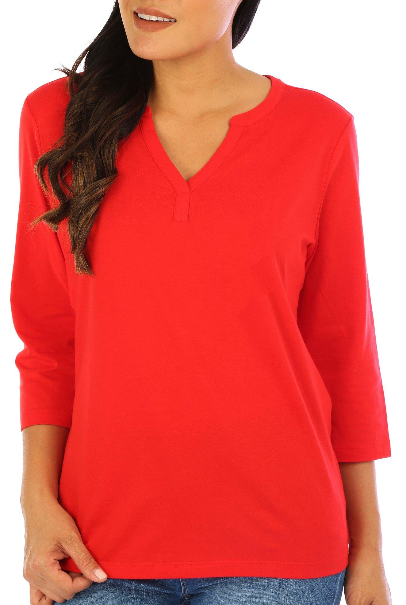 Coral Bay Petite Solid 3/4 Sleeve Top