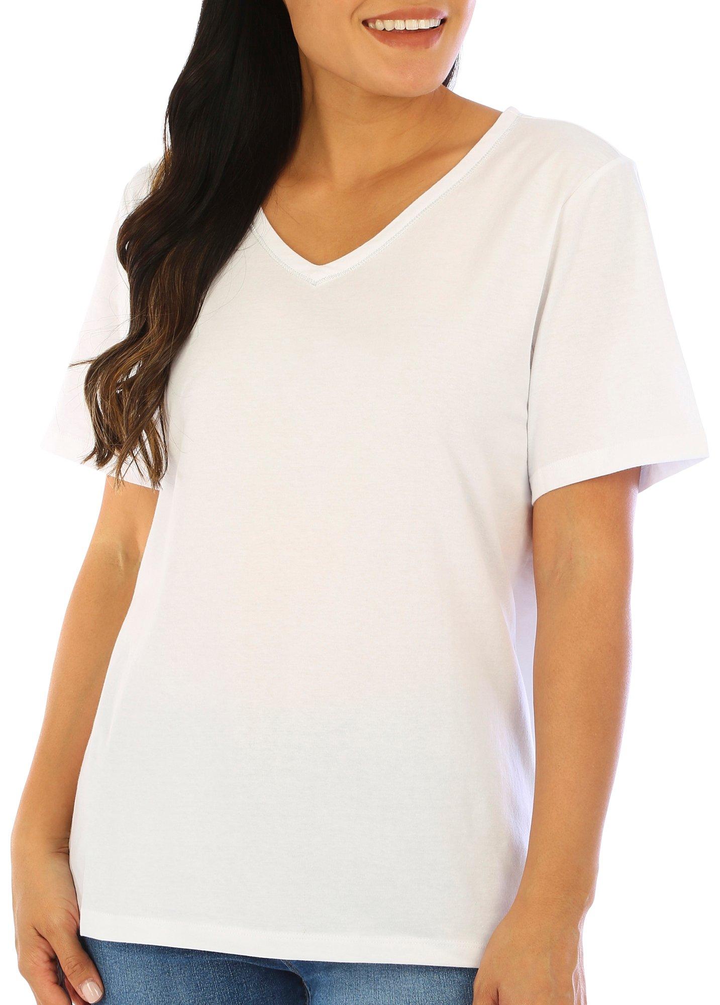 Coral Bay Petite Solid V-Neck Short Sleeve Top