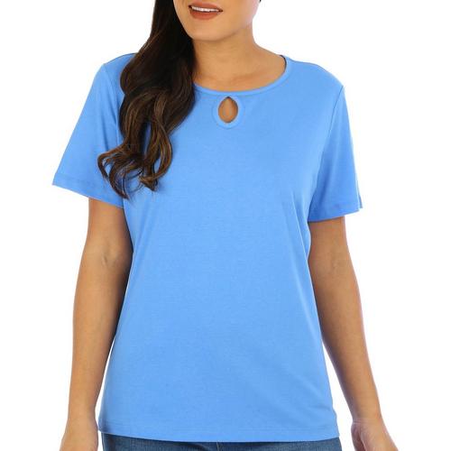 Coral Bay Petite Solid Keyhole Neck Short Sleeve