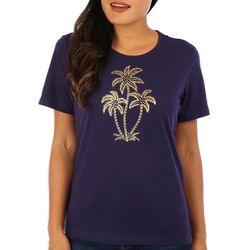 Coral Bay Petite Embellished Palms Short Sleeve Top