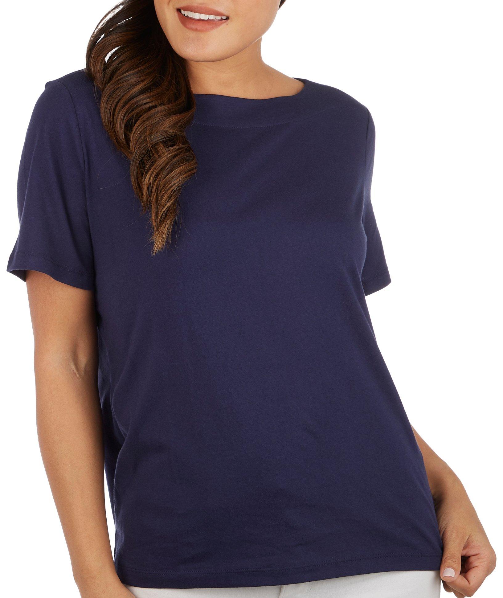 Petite Solid Boat Neck Short Sleeve Top