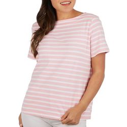 Coral Bay Petite Striped Boat Neck Short Sleeve Top