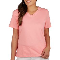 Coral Bay Petite Solid Micro Jeweled V-Neck Short Sleeve Top