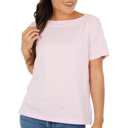 Coral Bay Petite Solid Boat Neck Short Sleeve
