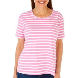 Coral Bay Petite Striped Round Neck Short Sleeve Top
