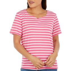 Coral Bay Petite Striped Sweetheart Neck Short Sleeve Top