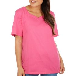 Coral Bay Petite Solid Sweetheart Neck Short Sleeve Top