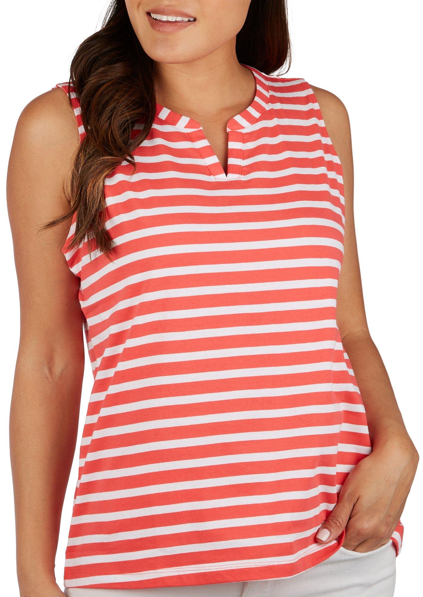 Coral Bay Petite Striped Split Neck Sleeveless Top