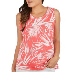 Petite Frond Print Banded Scoop Neck Sleeveless Top