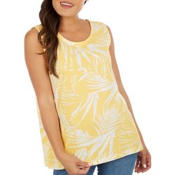 Petite Frond Print Banded Scoop Neck Sleeveless Top