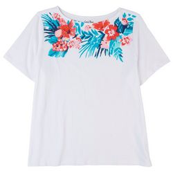 Coral Bay Petite Solid Print Round Neck Short Sleeve Shirt