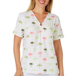 Coral Bay Petite O-Ring Palm Trees Short Sleeve Top
