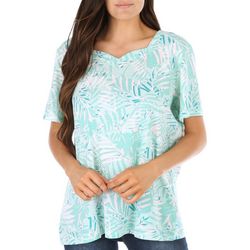 Coral Bay Petite Tropical Sweetheart Neck Short Sleeve Top